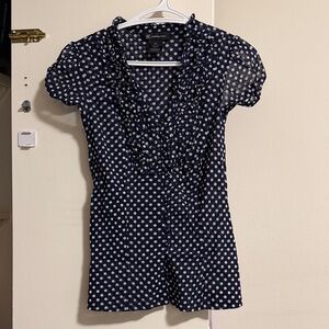 New York & Company Navy Polka Dot Blouse